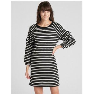 GAP Black/White Ruffle Balloon Sleeve Stripe Dress